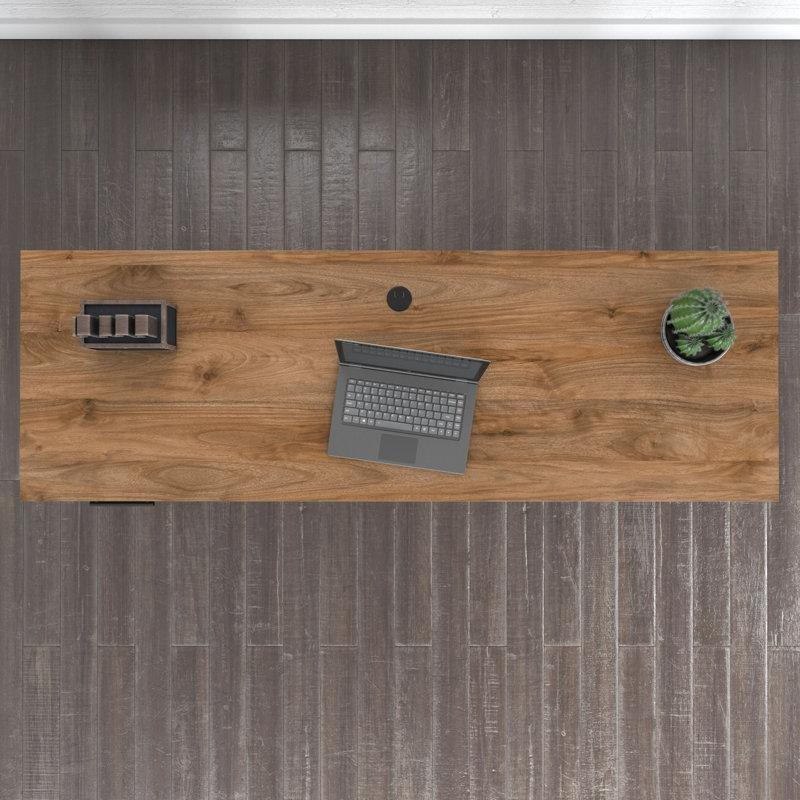 Ceviz Endüstriyel Ahşap Çekmeceli Kablo Yönetimli Bilgisayar Masası-74x181x60 cm - 116700