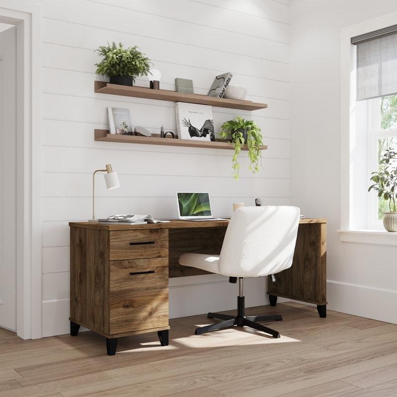 Ceviz Endüstriyel Ahşap Çekmeceli Kablo Yönetimli Bilgisayar Masası-74x181x60 cm - 116700