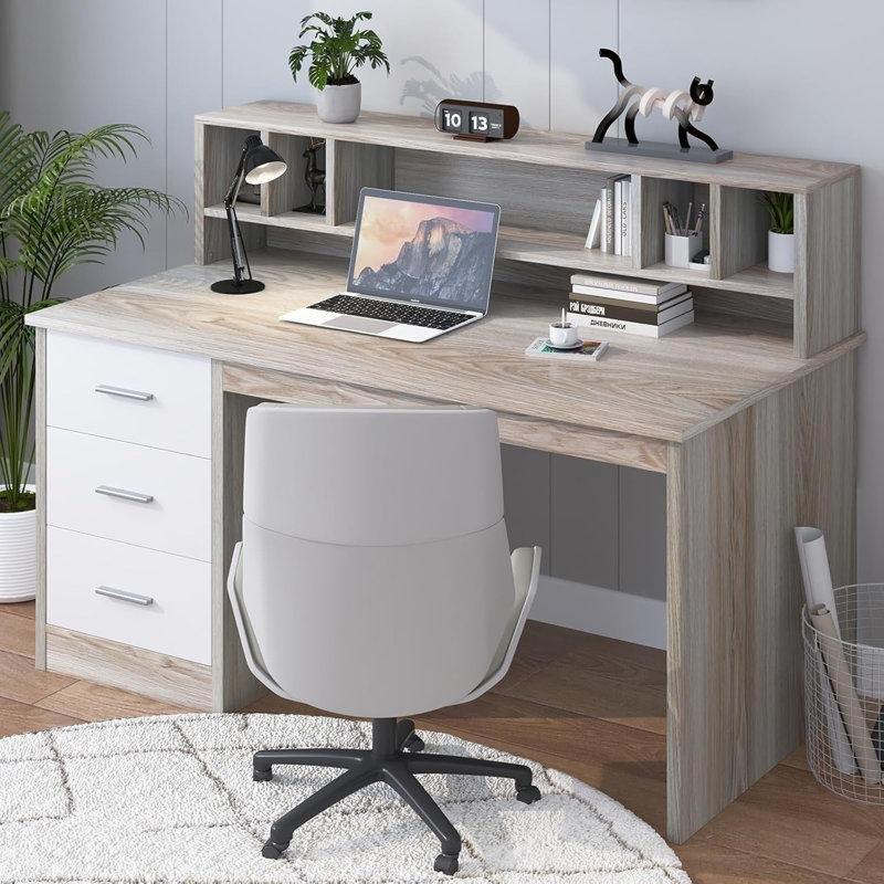 Ceviz Endüstriyel Ahşap Çekmeceli Kitaplıklı Bilgisayar Masası-111x117x60 cm - 116652