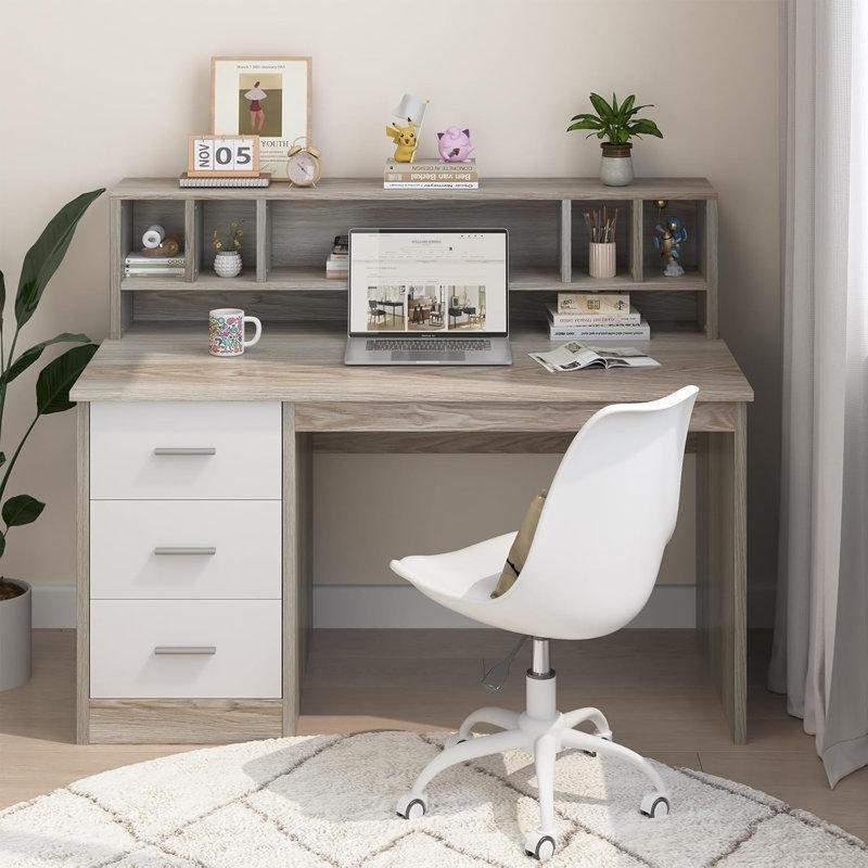 Ceviz Endüstriyel Ahşap Çekmeceli Kitaplıklı Bilgisayar Masası-111x117x60 cm - 116652