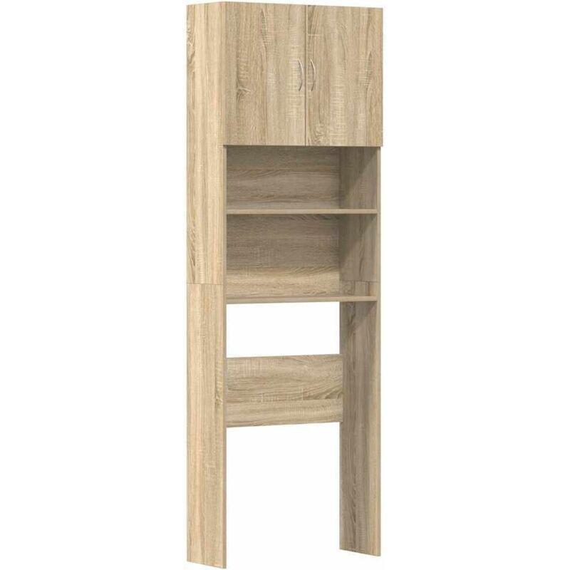 Ceviz Endüstriyel Ahşap Duvar Sabitleme Aparatlı Çamaşır Makinesi Dolabı-64x24x190 cm - 118065