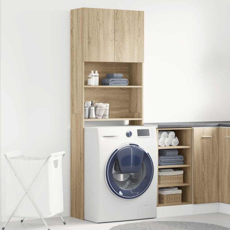 Ceviz Endüstriyel Ahşap Duvar Sabitleme Aparatlı Çamaşır Makinesi Dolabı-64x24x190 cm - 118065