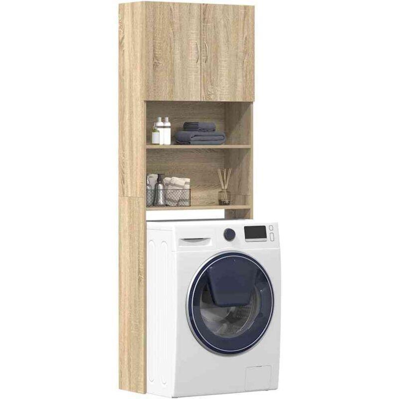 Ceviz Endüstriyel Ahşap Duvar Sabitleme Aparatlı Çamaşır Makinesi Dolabı-64x24x190 cm - 118065