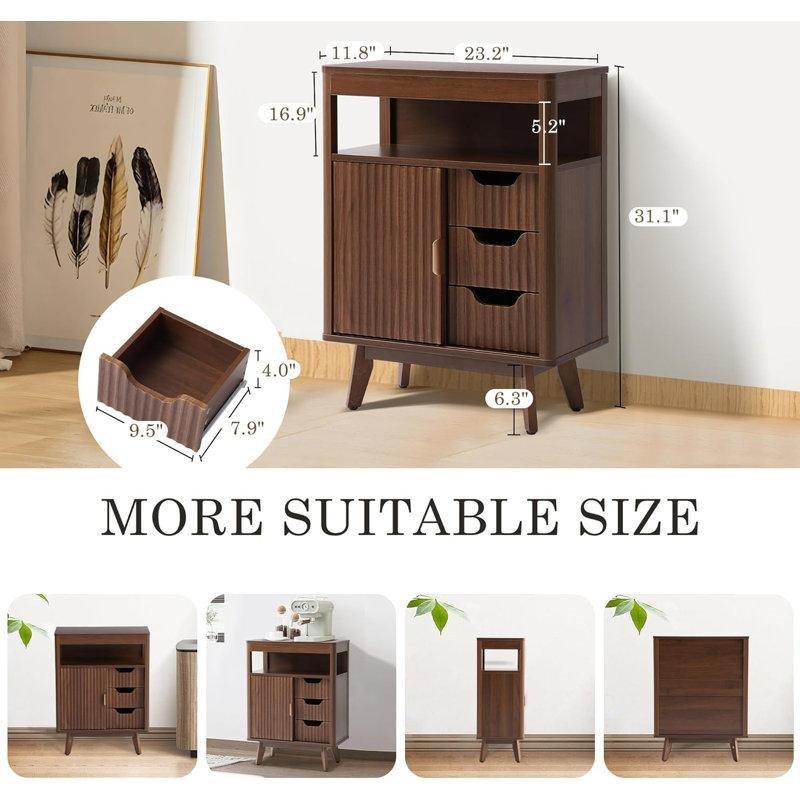 Ceviz Endüstriyel Ahşap Yivli Sürgülü Kapaklı Raf Ayarlı Ceviz Banyo Dolabı-59x30x79 cm - 114067