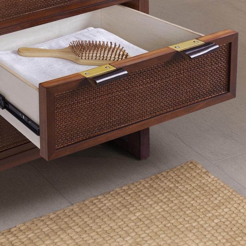 Ceviz Masif Ahşap Ayarlanabilir Raflı Hasır Banyo Dolabı-41x61x165 cm - 114196