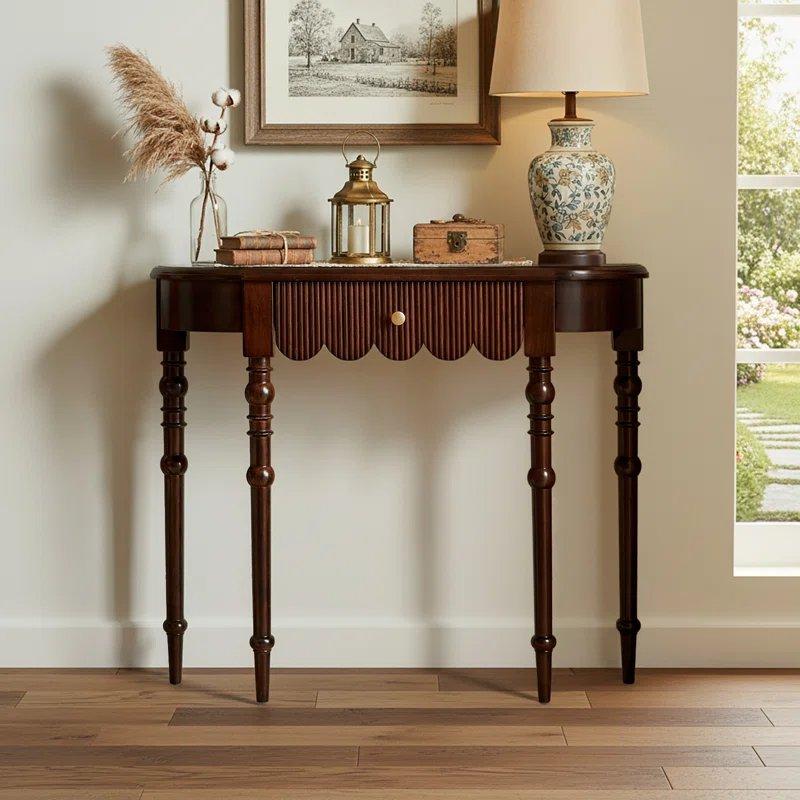 Ceviz Masif Ahşap Çekmeceli Oval Dresuar - 100x28x85 cm - 132218