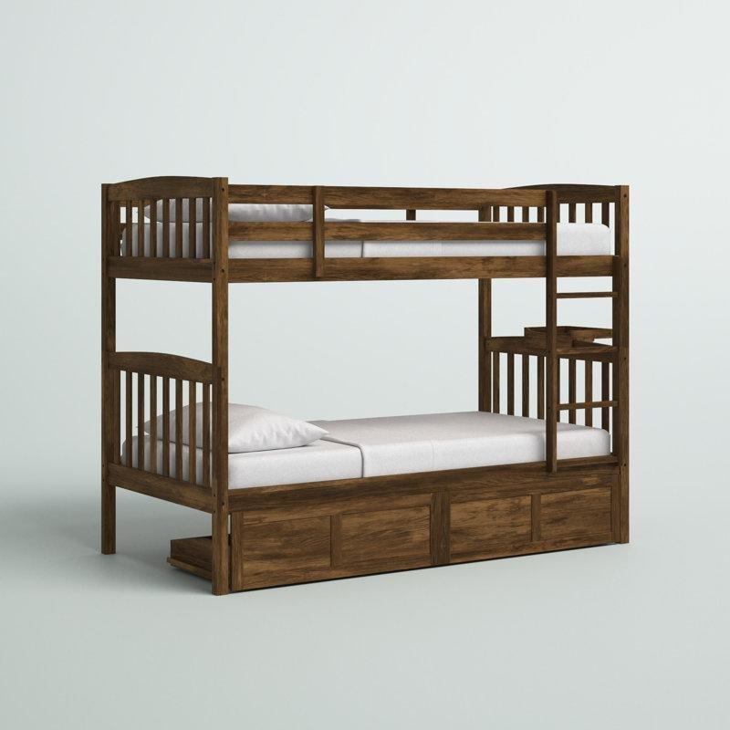 Ceviz Masif Ahşap Çekmeceli ve Tepsili Ayrılabilir Ranza - 107x203 cm - 124653