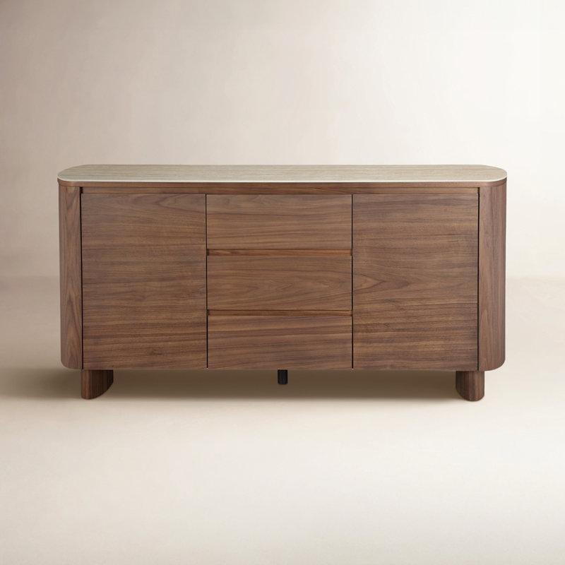 Ceviz Masif Ahşap Sinterlenmiş Taş Tablalı Soft Close Özellikli Üstü Mermer Konsol - 160 cm - 129172