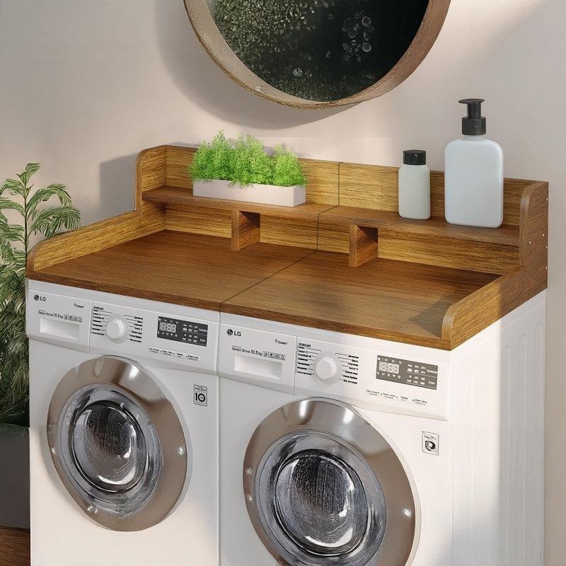 Ceviz MDF Çift Katlı Kenarlıklı Çamaşır makinesi dolabı-138x70x31 cm - 117873