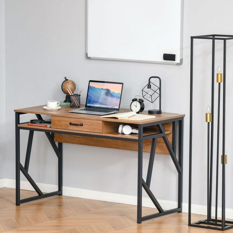 Ceviz MDF Melamin Kaplama Çekmeceli Raflı Bilgisayar Masası-120x60x76 cm - 115366