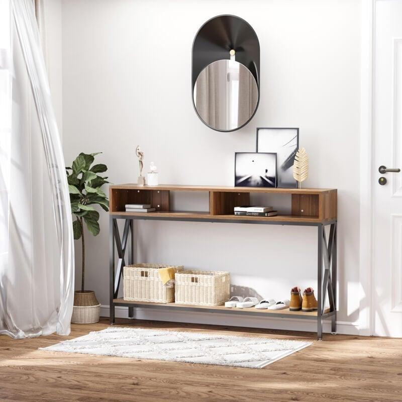 Ceviz Metal ve Endüstriyel Ahşap Alt Raflı Dresuar - 120x23.5x75 cm - 133834