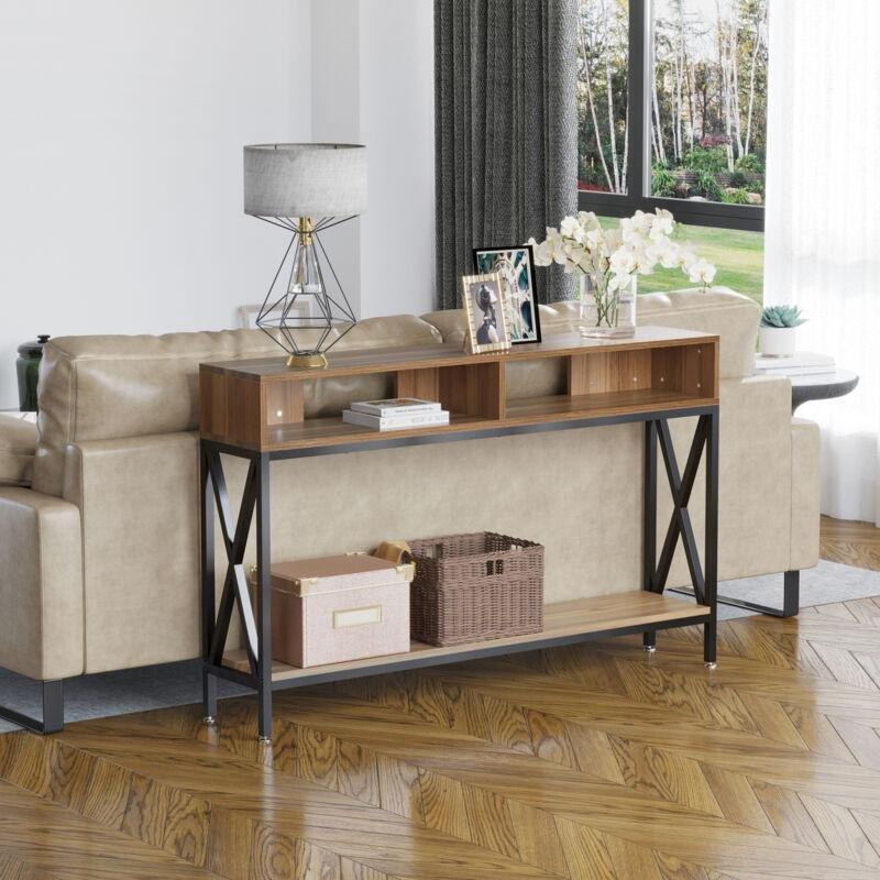 Ceviz Metal ve Endüstriyel Ahşap Alt Raflı Dresuar - 120x23.5x75 cm - 133834