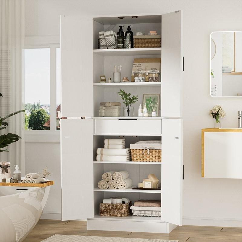 Ceviz Mühendislik Ahşap Raflı Çekmeceli Ceviz Banyo Dolabı-181x60x41 cm - 114070