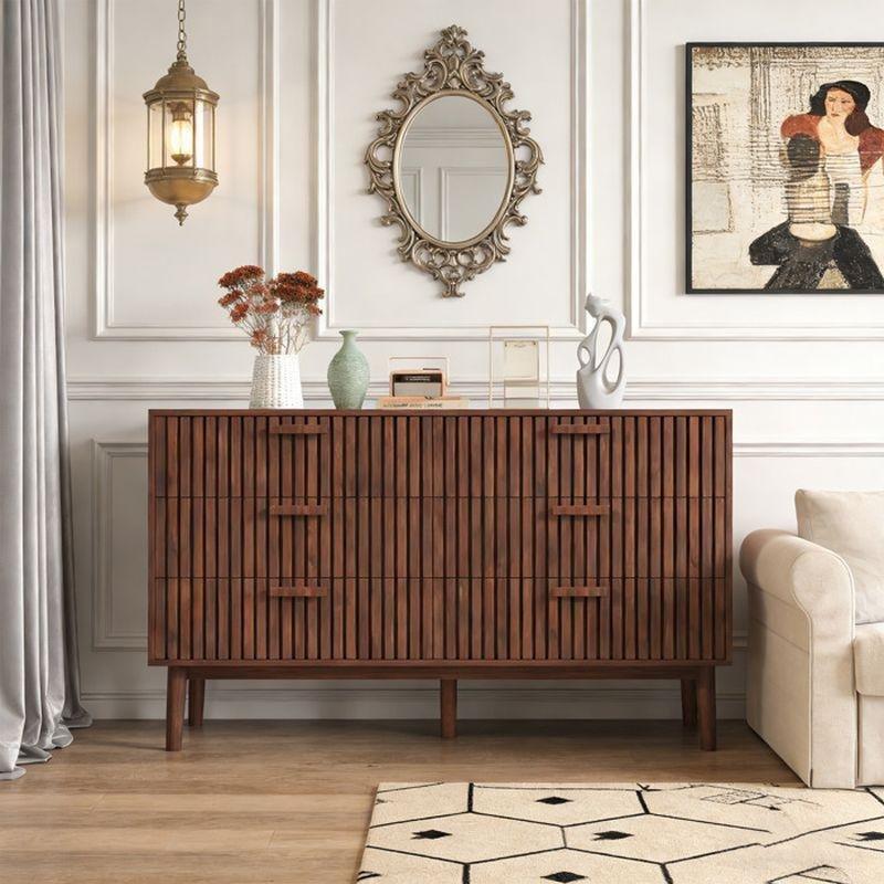Ceviz Rengi Ahşap Görünümlü 6 Çekmeceli Modern Şifonyer - 100x34x73 cm - 123738