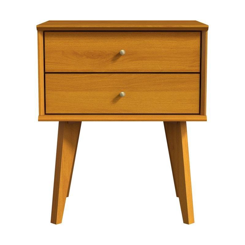 Ceviz Rengi Endüstriyel Ahşap 2 Çekmeceli Pirinç Kulplu Komodin - 46x37x56 cm - 127499