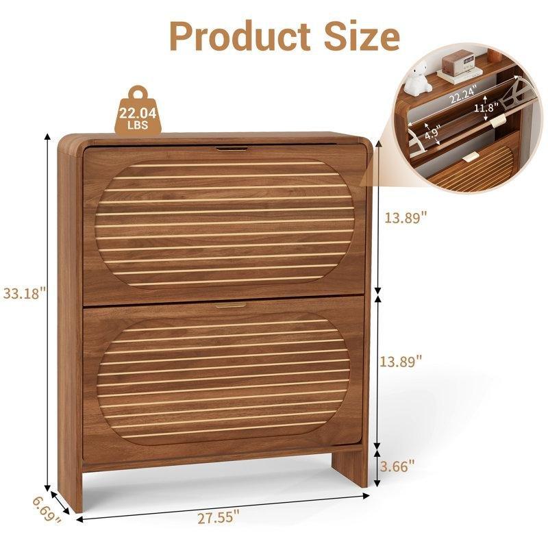 Ceviz Rengi Endüstriyel Ahşap 2 Düşer Kapaklı Çizgili Ayakkabılık - 70x17x85 cm - 120805