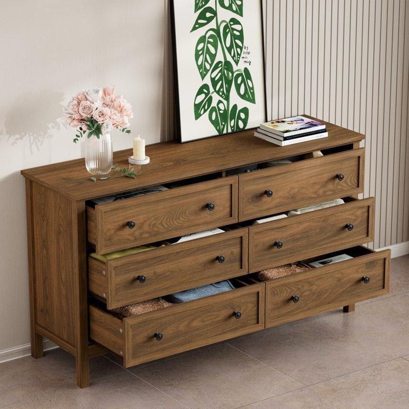 Ceviz Rengi Endüstriyel Ahşap 6 Çekmeceli Metal Kulplu Şifonyer - 140x78 cm - 122719