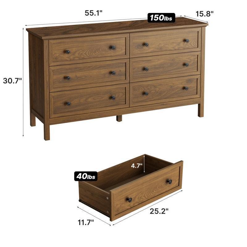 Ceviz Rengi Endüstriyel Ahşap 6 Çekmeceli Metal Kulplu Şifonyer - 140x78 cm - 122719