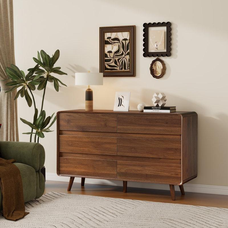 Ceviz Rengi Endüstriyel Ahşap 6 Çekmeceli Retro Şifonyer - 120x41x78 cm - 122782