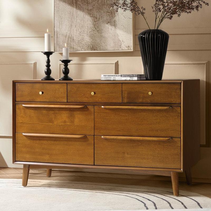 Ceviz Rengi Masif Ahşap Ayaklı 7 Çekmeceli Şifonyer - 133x82 cm - 122737