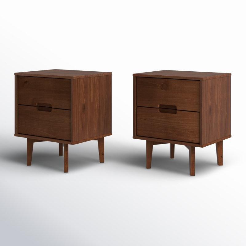 Ceviz Rengi Masif Çam ve MDF 2 Çekmeceli İkili Set Komodin - 56x36x59 cm - 127481