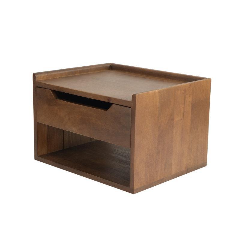 Ceviz Rengi Masif Mango Ağacı Duvara Monte Çekmeceli Komodin - 41x34x27 cm - 127397