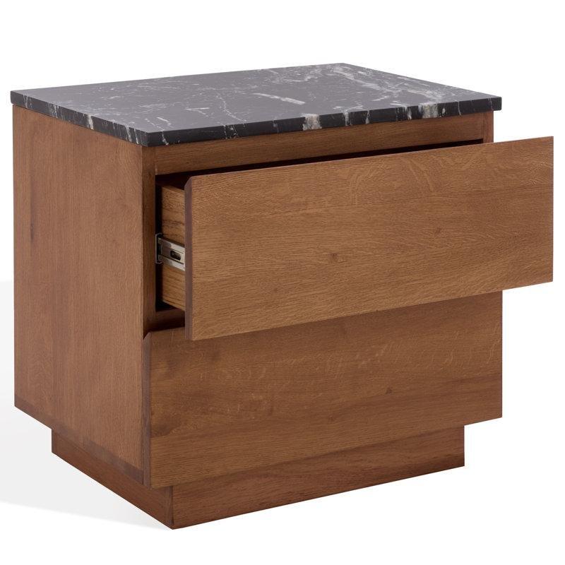 Ceviz Rengi Masif Meşe İki Çekmeceli Mermer Üst Tablalı Komodin - 61x44x59 cm - 128044