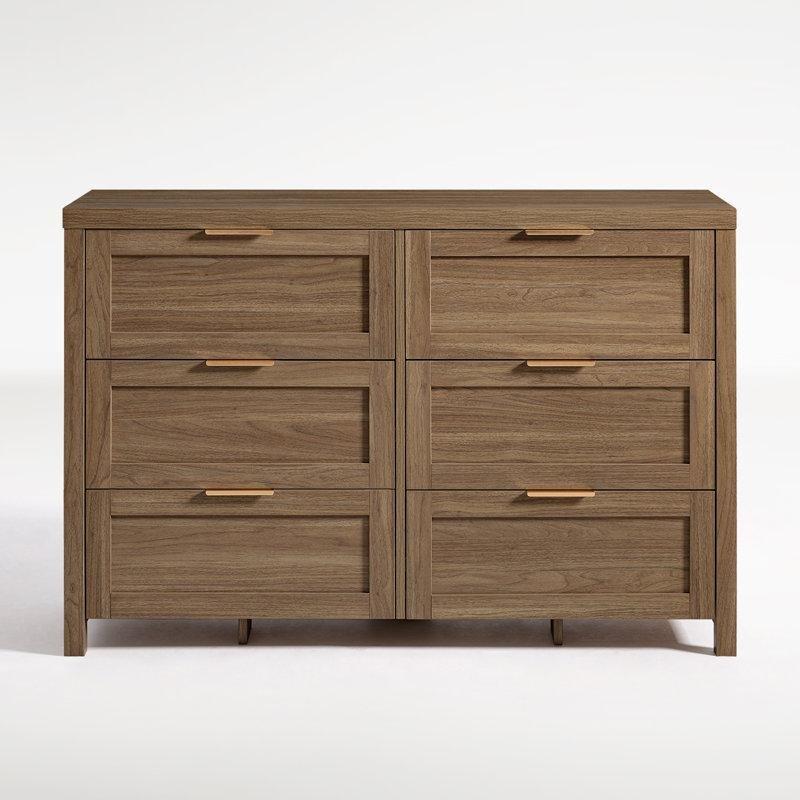 Ceviz Rengi MDF 6 Çekmeceli Rose Gold Kulplu Şifonyer-120x40x80 cm - 122611