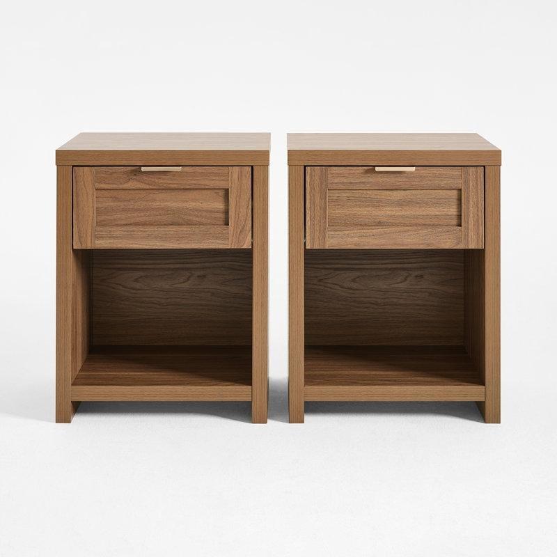 Ceviz Rengi MDF Gold Kulplu Raflı İkili Komodin Seti - 43x35x55 cm - 127553