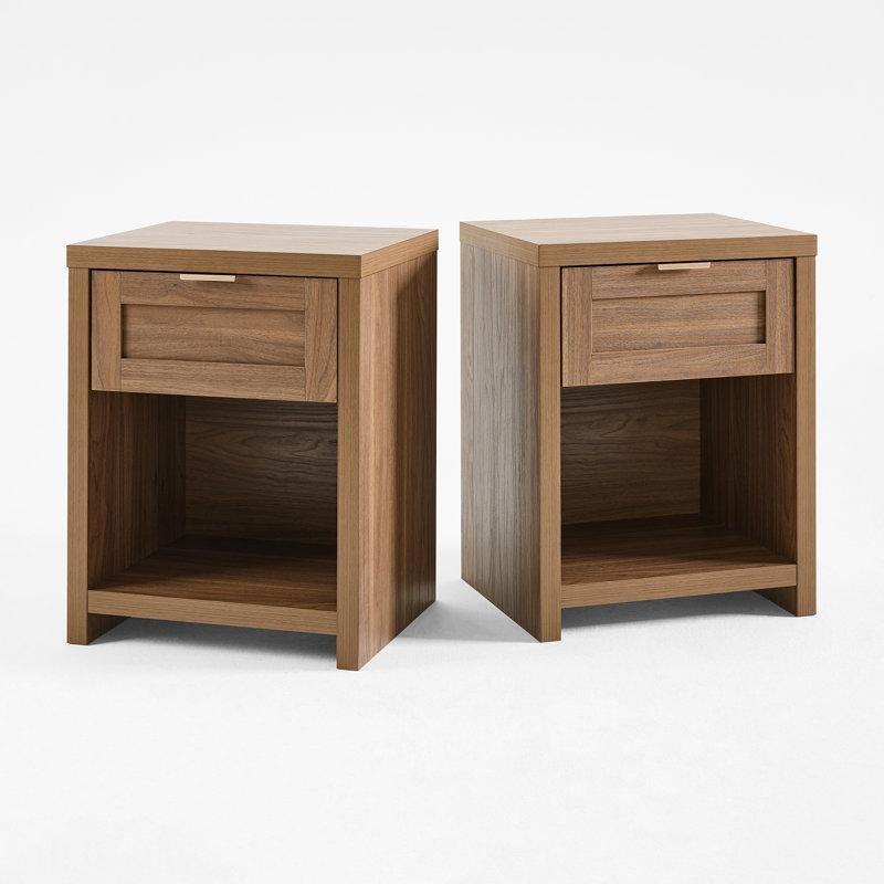 Ceviz Rengi MDF Gold Kulplu Raflı İkili Komodin Seti - 43x35x55 cm - 127553