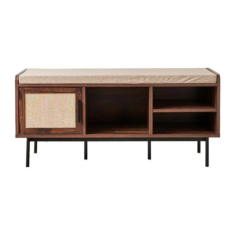 Ceviz Renk Kumaş Kapaklı Minderli Oturaklı Ayakkabılık - 100x35x46 cm - 118630