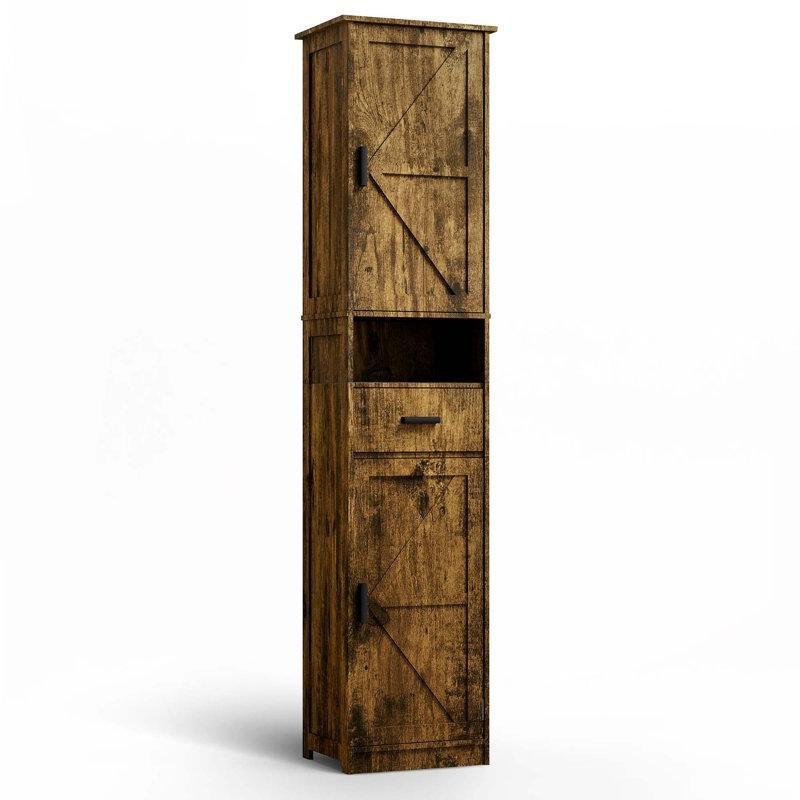 Ceviz Renk Yonga Levha Ayarlanabilir Raflı Ceviz Banyo Dolabı-176x37x29 cm - 114064