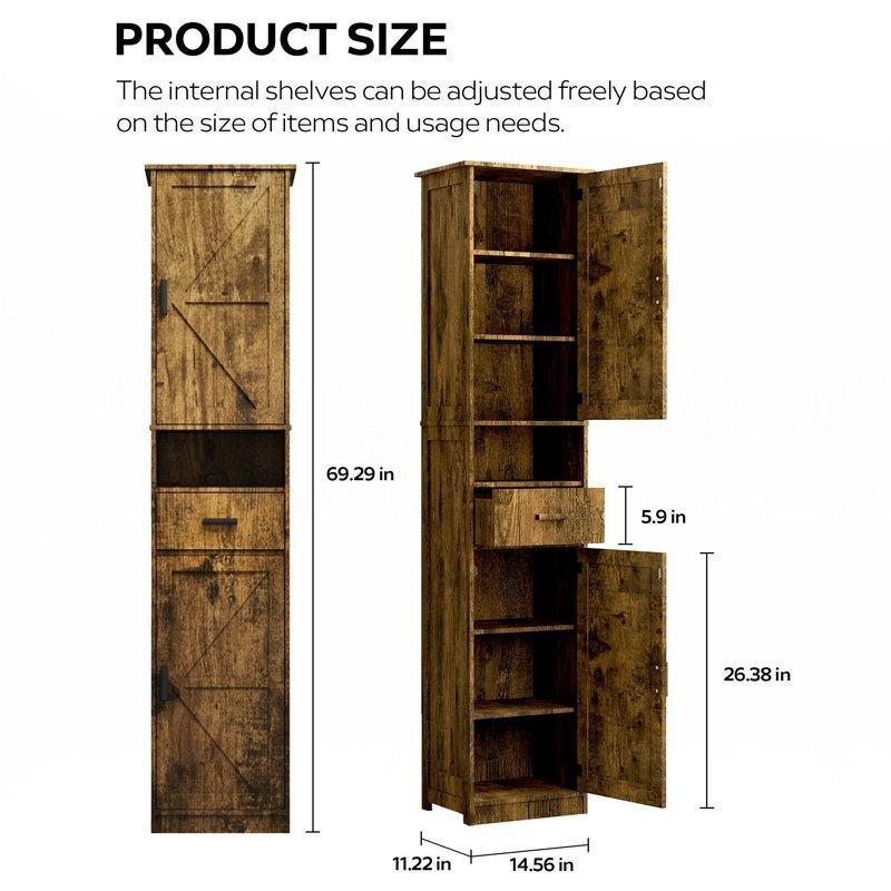 Ceviz Renk Yonga Levha Ayarlanabilir Raflı Ceviz Banyo Dolabı-176x37x29 cm - 114064