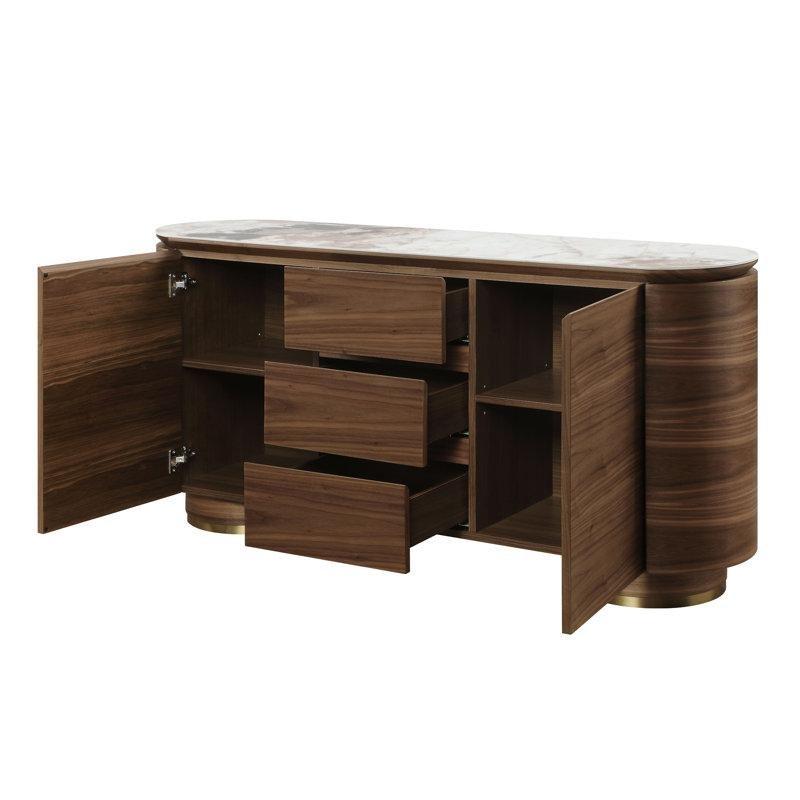 Ceviz Seramik Üst Tablalı 2 Kapaklı 3 Çekmeceli Üstü Mermer Konsol - 160x44x79 cm - 129130