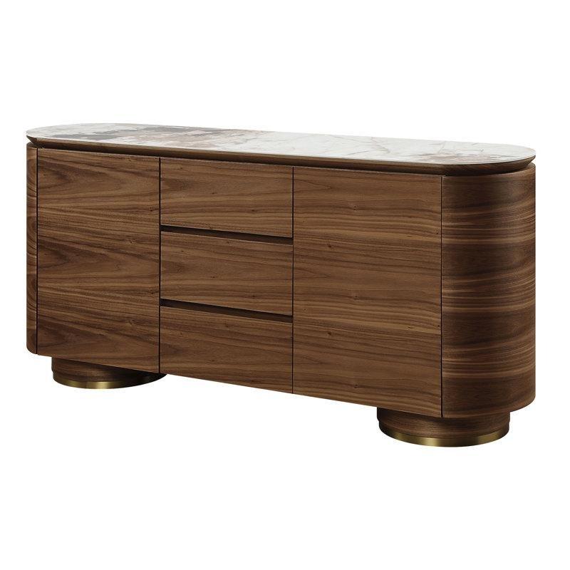 Ceviz Seramik Üst Tablalı 2 Kapaklı 3 Çekmeceli Üstü Mermer Konsol - 160x44x79 cm - 129130
