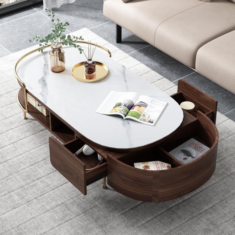 Ceviz Temperli Cam Aynalı Çekmeceli Ferforje Cam Sehpa-38x123x70 cm - 117426