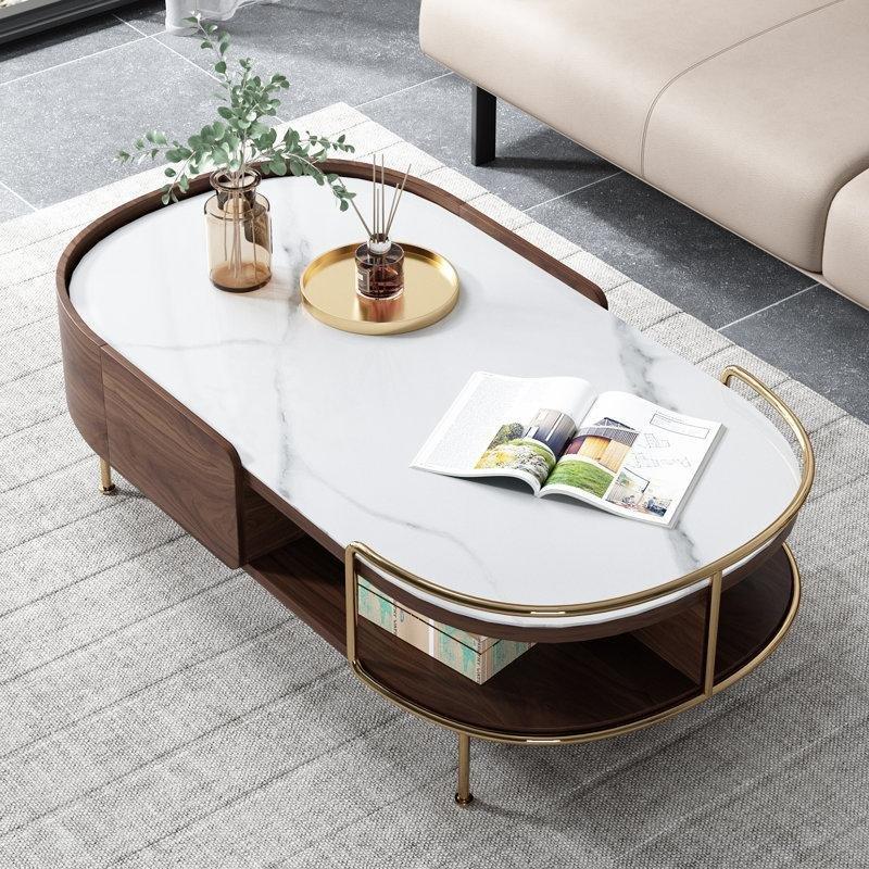 Ceviz Temperli Cam Aynalı Çekmeceli Ferforje Cam Sehpa-38x123x70 cm - 117426