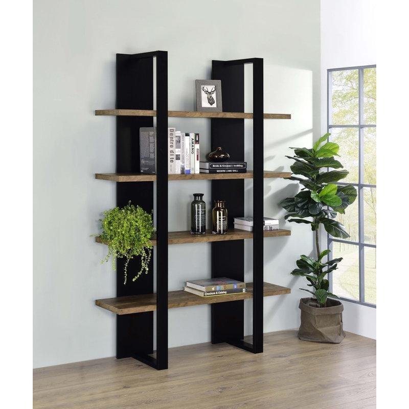 Çift Renk Görünümlü Endüstriyel Ahşap 4 Raflı Modern Etagere Kitaplık - 120x180 cm - 142027