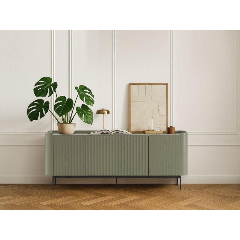 Çıtalı Tasarım MDF ve Metal Ayaklı 4 Kapaklı Konsol - 200 cm - 129482