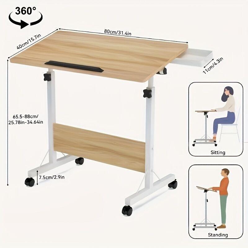 Çok Renkli Ahşap Tekerlekli Katlanır Ayarlanabilir Bilgisayar Masası-80x40x47 cm - 114532