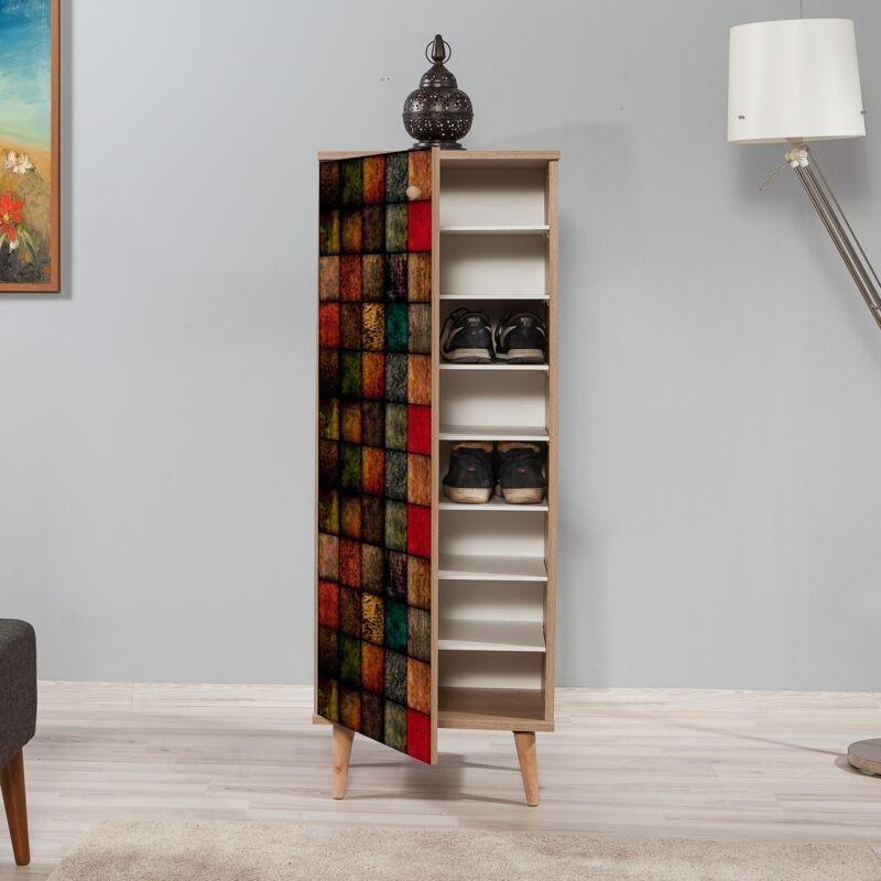 Çok Renkli Melamin Kaplı Desenli Ayakkabılık - 50x135 cm - 120077