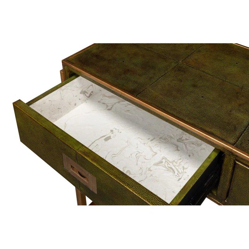 Demir ve Pirinç Materyalli 3 Çekmeceli Kızak Ayaklı Yeşil Dresuar - 163x36x87 cm - 132648