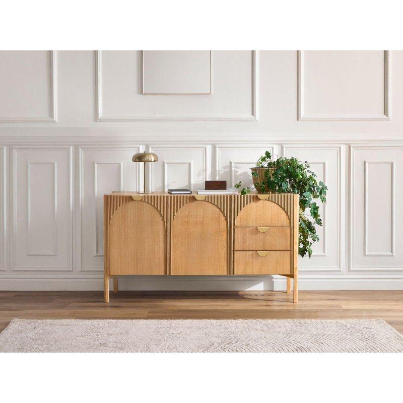 Dişbudak Kaplama Gold Kulplu Yuvarlak Motifli 2 Kapaklı 3 Çekmeceli Konsol - 135 cm - 129563