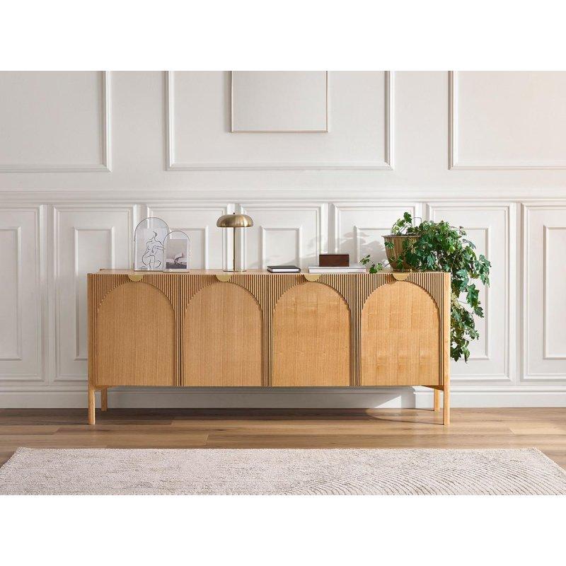 Dişbudak Kaplama Gold Kulplu Yuvarlak Motifli 4 Kapaklı Konsol - 178 cm - 129504