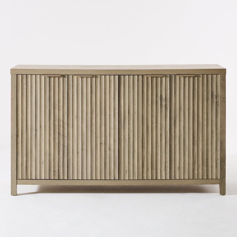 Doğal Ahşap Desenli Endüstriyel Ahşap Yivli Tasarım 4 Kapaklı Konsol - 143x40x84 cm - 128722