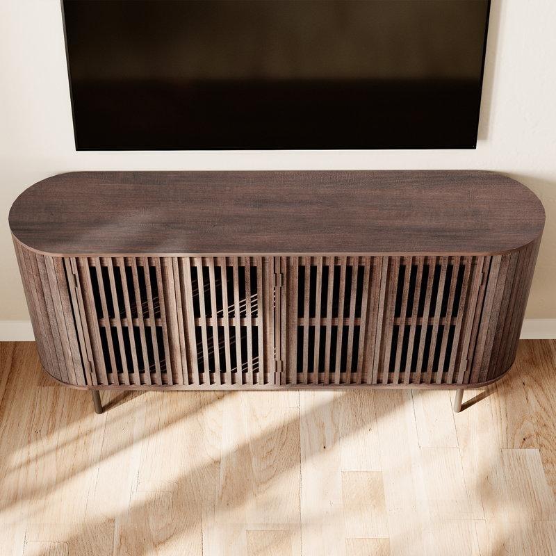 Doğal Ahşap Desenli MDF Panjur Kapaklı Kavisli Konsol - 163x41x80 cm - 128578