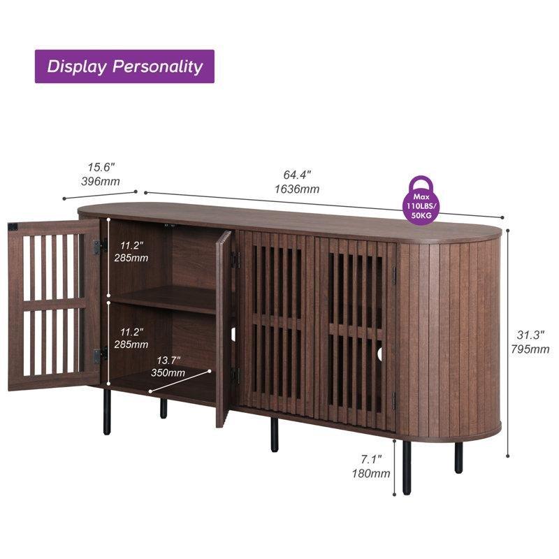 Doğal Ahşap Desenli MDF Panjur Kapaklı Kavisli Konsol - 163x41x80 cm - 128578
