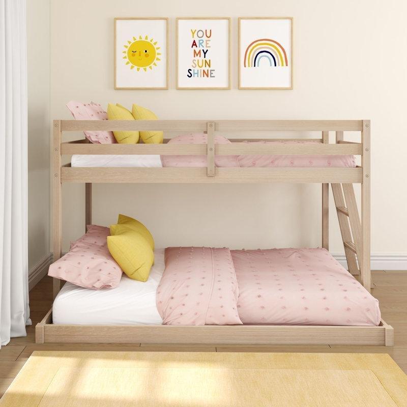 Doğal Ahşap Görünümlü Endüstriyel Ahşap Alçak Profil Geniş Alt Yataklı Ranza - 145x223 cm - 124143