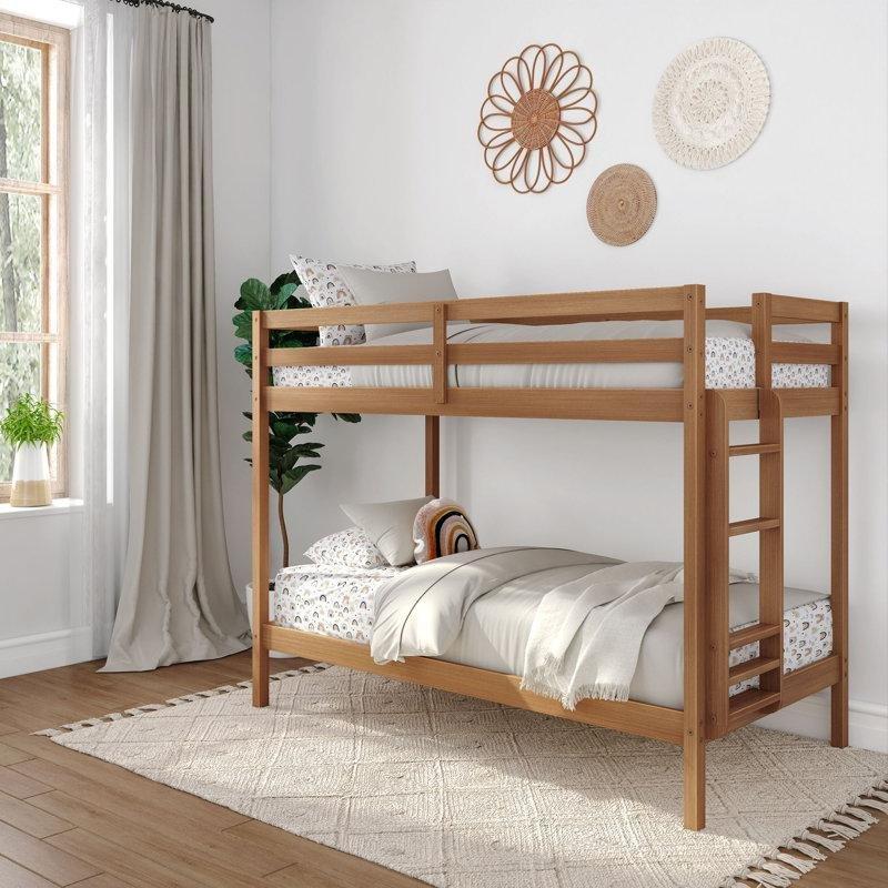 Doğal Ahşap Görünümlü Endüstriyel Ahşap Çift Yönlü Merdivenli Ranza - 107x206 cm - 124674