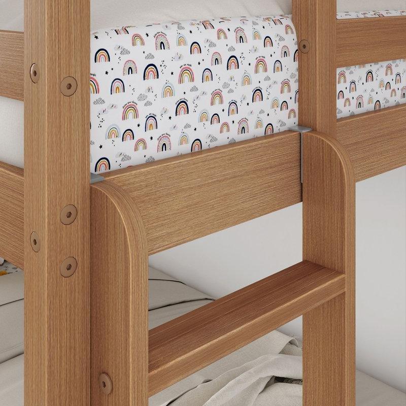 Doğal Ahşap Görünümlü Endüstriyel Ahşap Çift Yönlü Merdivenli Ranza - 107x206 cm - 124674